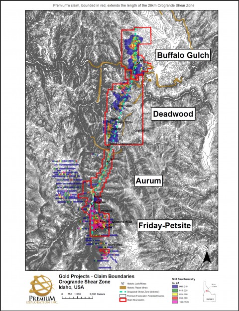 Gold Projects-Claim Boundaries Orogrande Shear Zone Idaho, USA