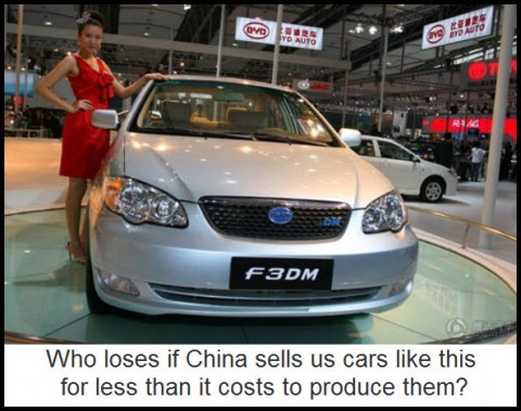 Who loses if China sells us cars like this for less than it costs to produce them?