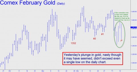 Yesterday's plunge in gold, nasty though it may have seemed, didn't exceed even a single low on the daily chart